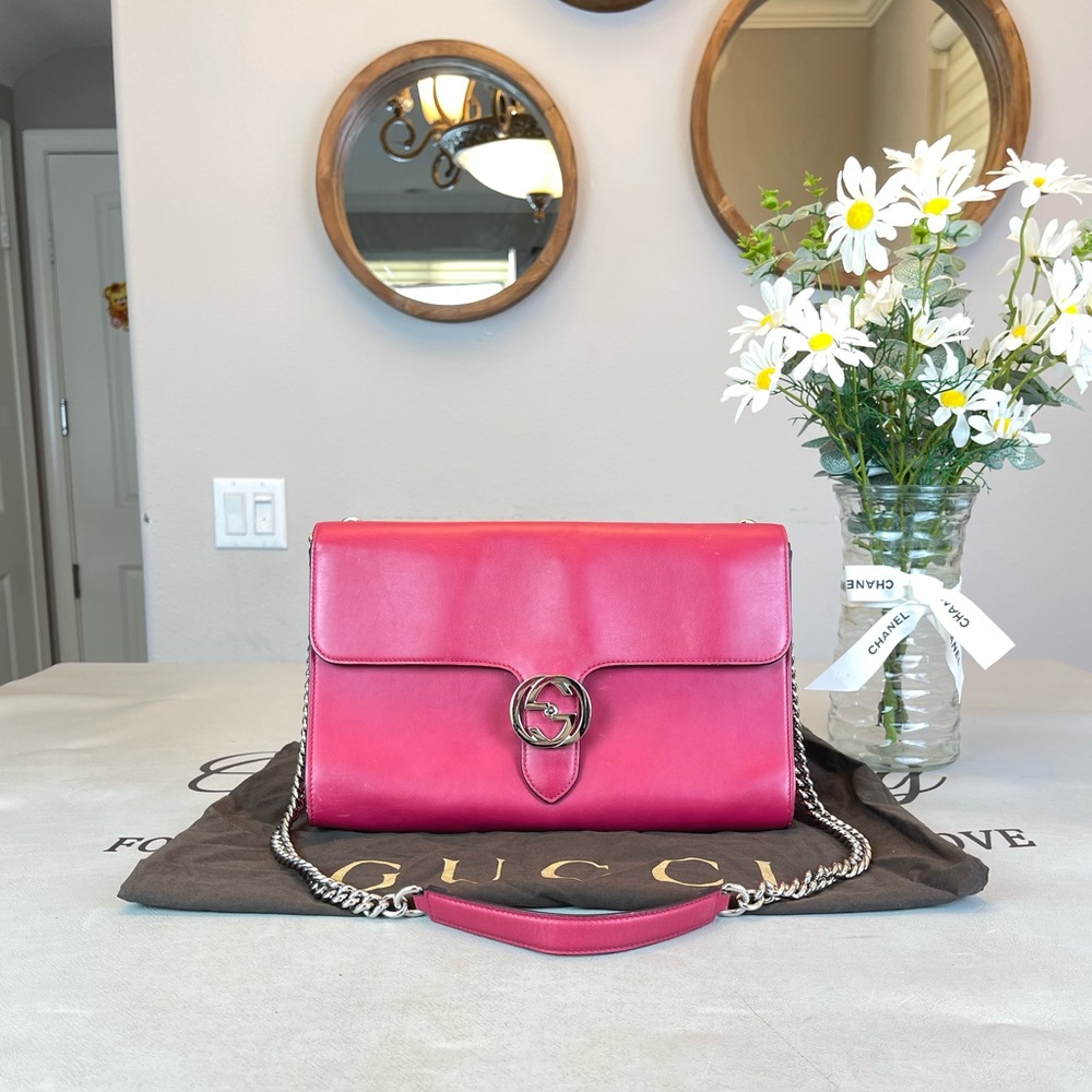 Gucci GG Logo Pink Leather Shoulder Bag Crossbody